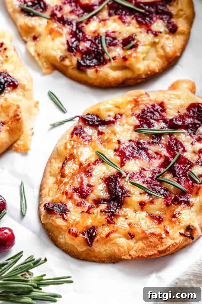 Warm Brie Cranberry Naan on a white paper 
