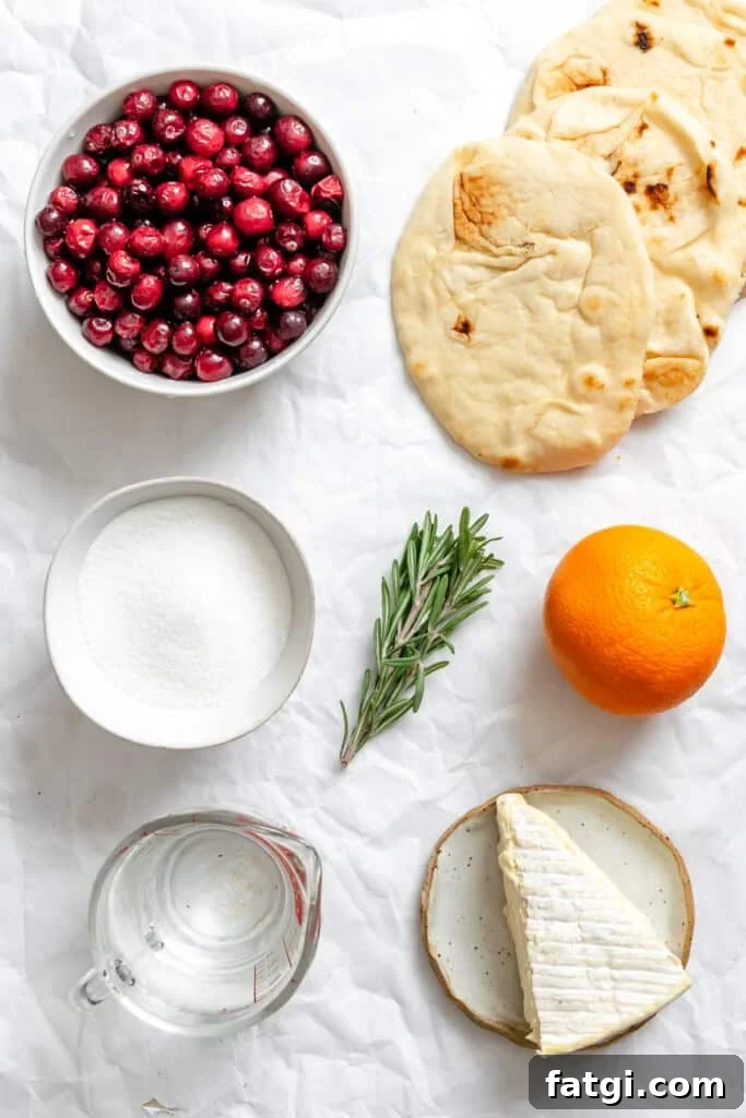 Warm Brie Cranberry Naan Bread recipe ingredients 