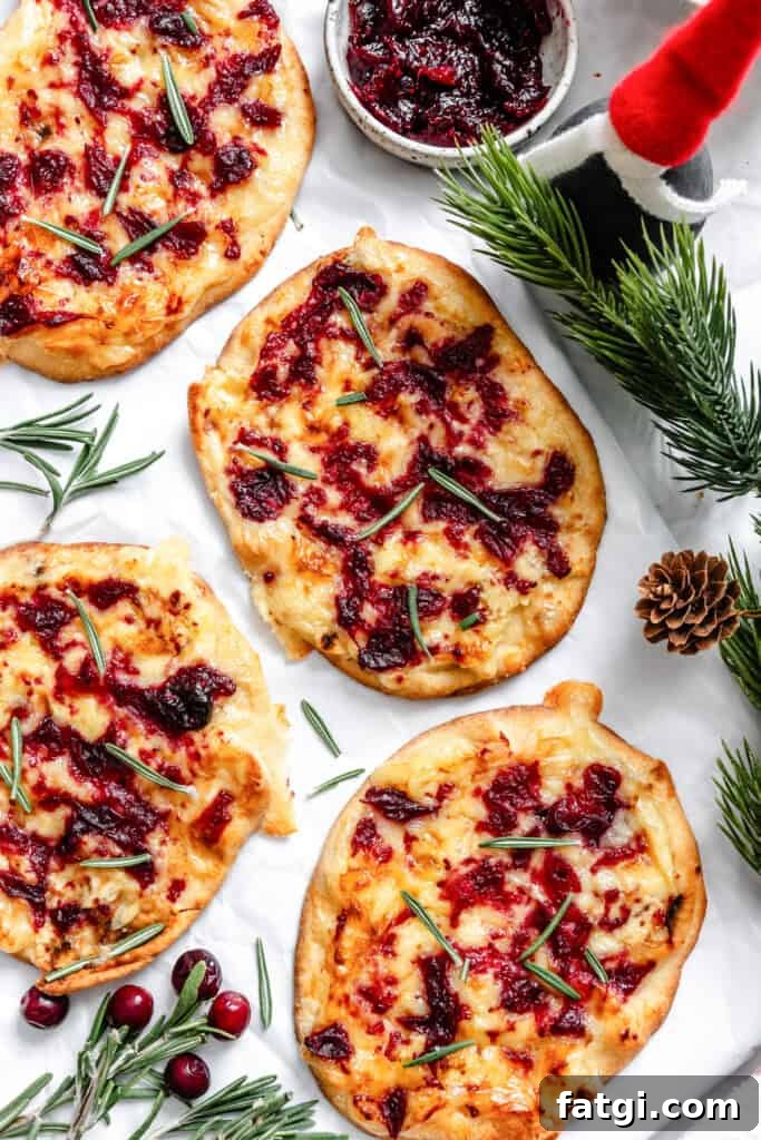Warm Brie Cranberry Naan Bread with rosemary 