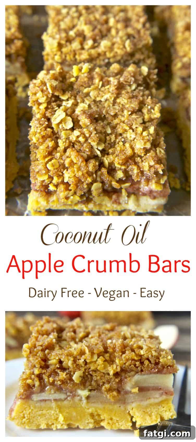 Coconut Oil Apple Crumb Bars stacked with crumb topping