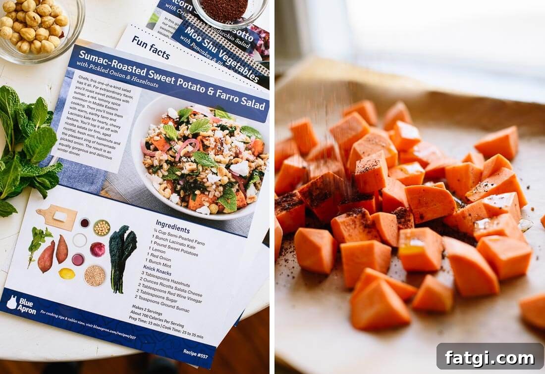 Meal card for Mediterranean sweet potato farro salad