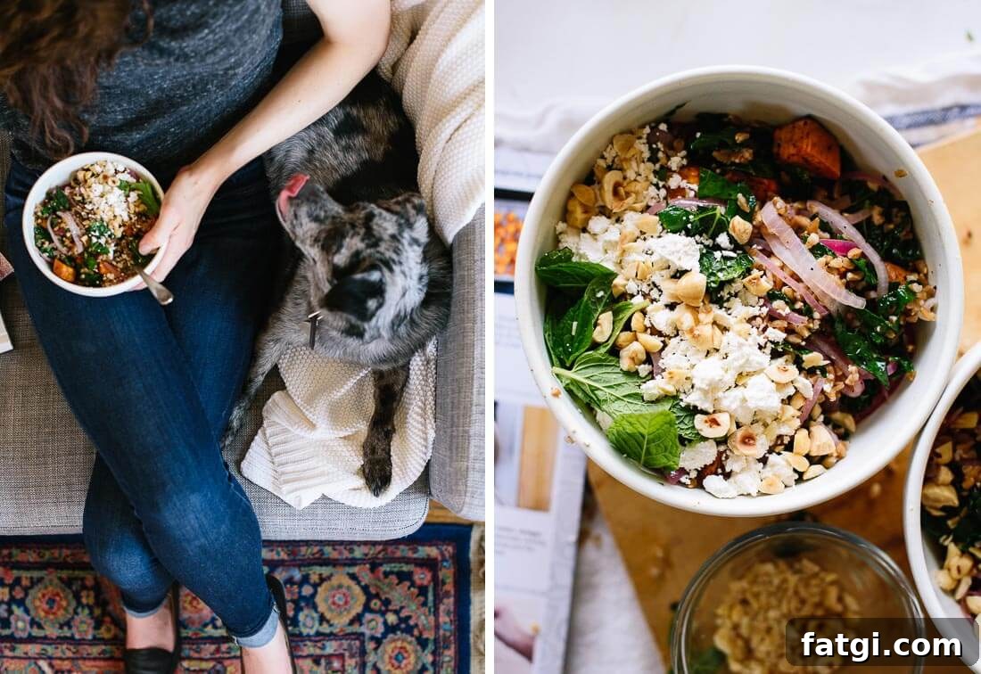 Sumac sweet potato farro salad in a serving bowl