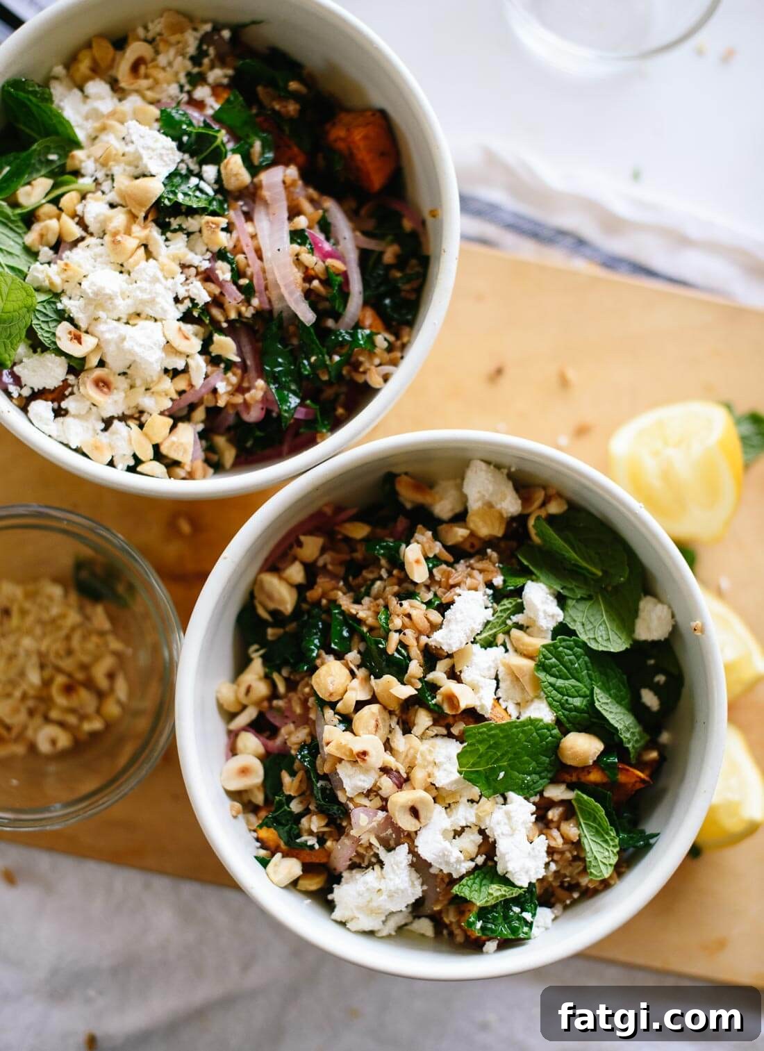 Mediterranean sweet potato farro salad for a healthy weeknight dinner