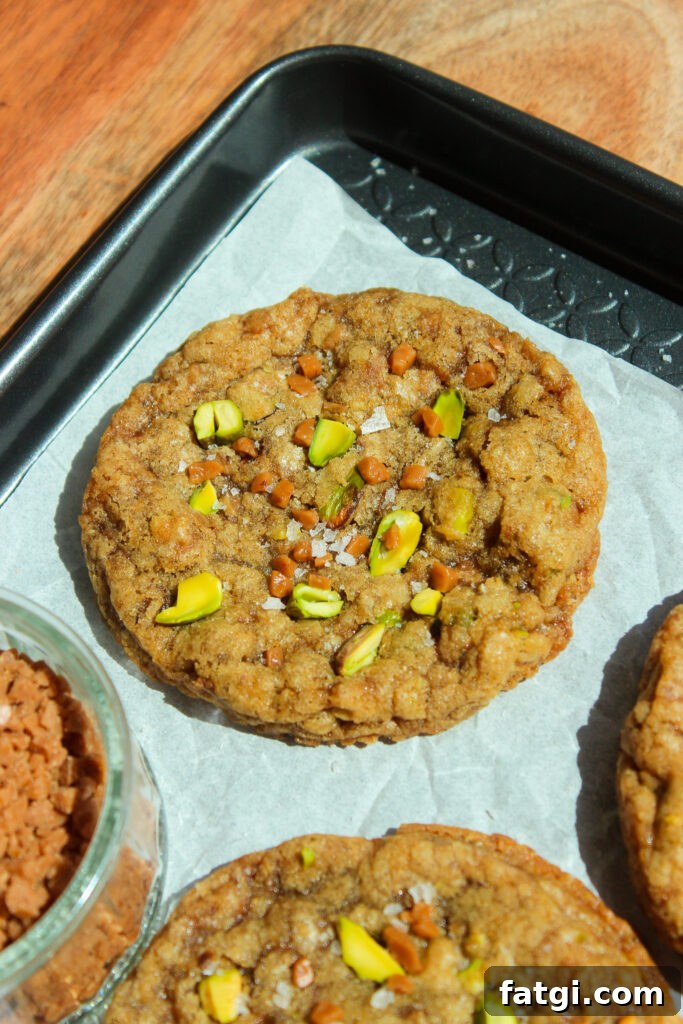 Salted pistachio toffee cookies