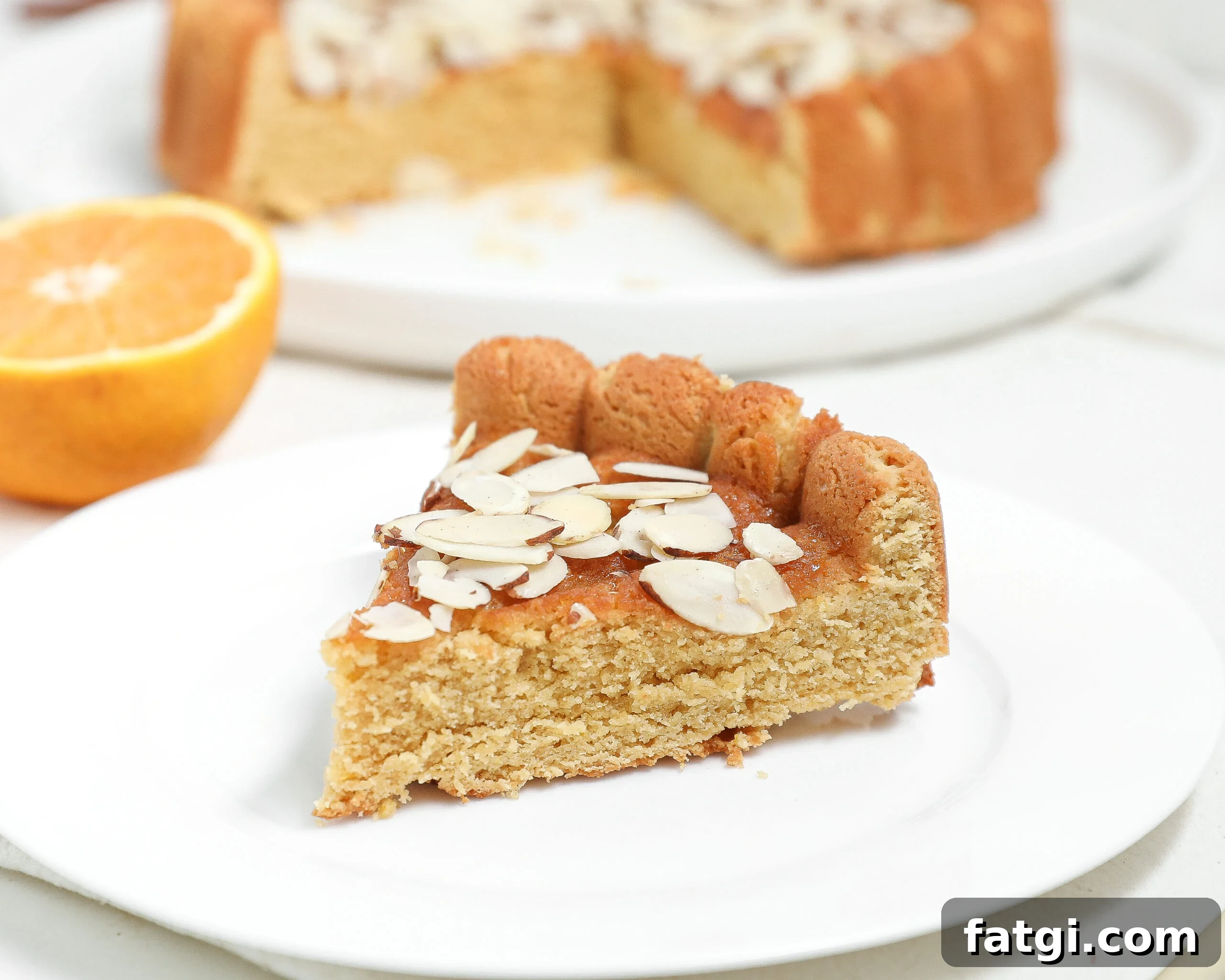 Plated Protein Orange Almond Cake with Honey Orange Glaze