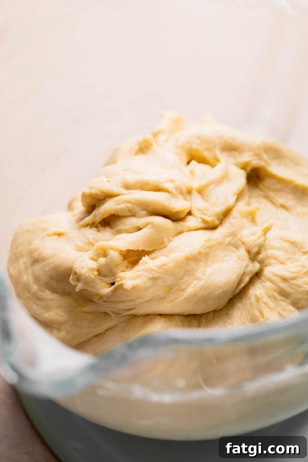 Lemon dough in a mixing bowl after kneading.