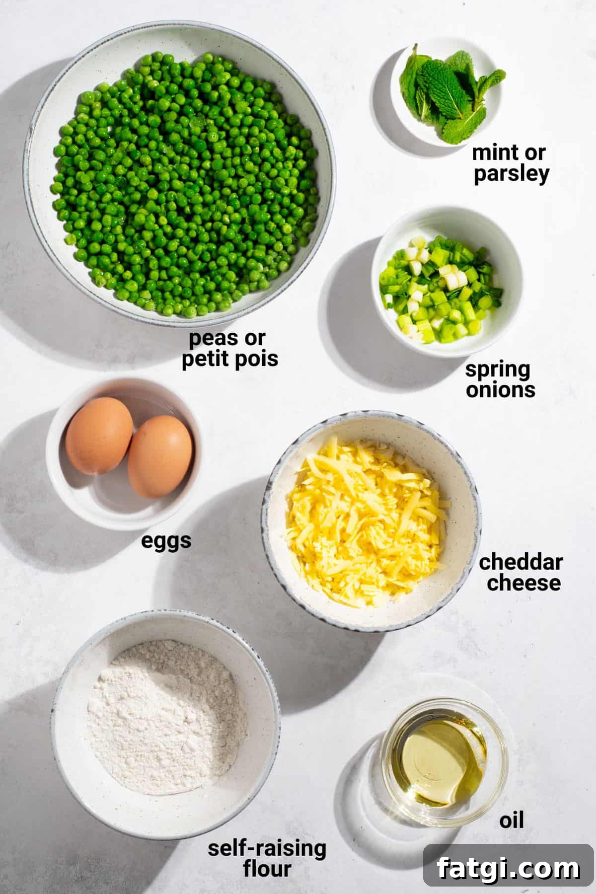 Cheesy Green Pea Fritters Recipe 3 Green pea fritters ingredients.