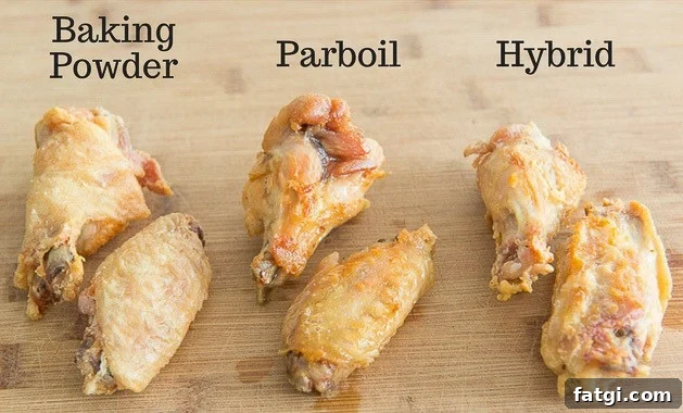 Crispy Garlic Parmesan Chicken Wings 7 Chicken Wings Recipe - With Side by Side View of Various Methods on Cutting Board