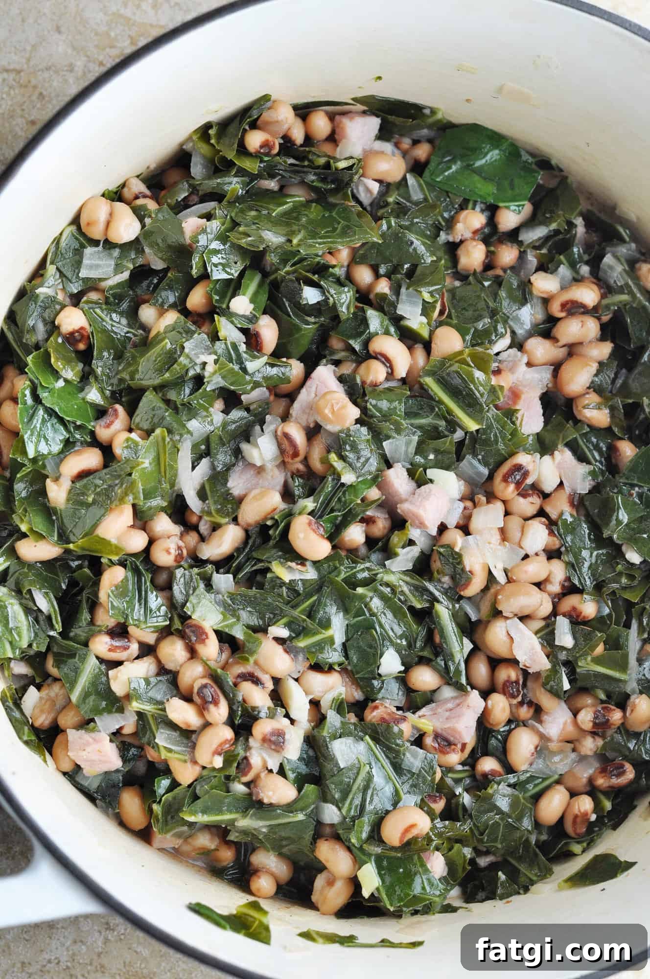 Finished Southern black eyed peas and collard greens