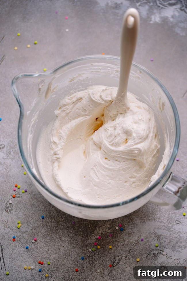 vanilla american buttercream in mixing bowl