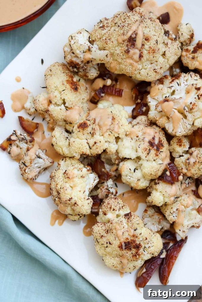 Roasted Zaatar Cauliflower with Golden Tahini Harissa Sauce 2 Roasted Cauliflower on plate