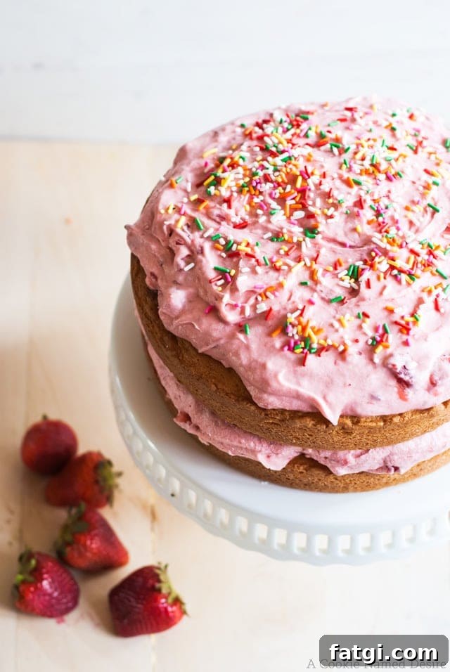 Moist Vanilla Butter Cake with Strawberry Mint Buttercream 5 birthday cake strawberry buttercream frosting