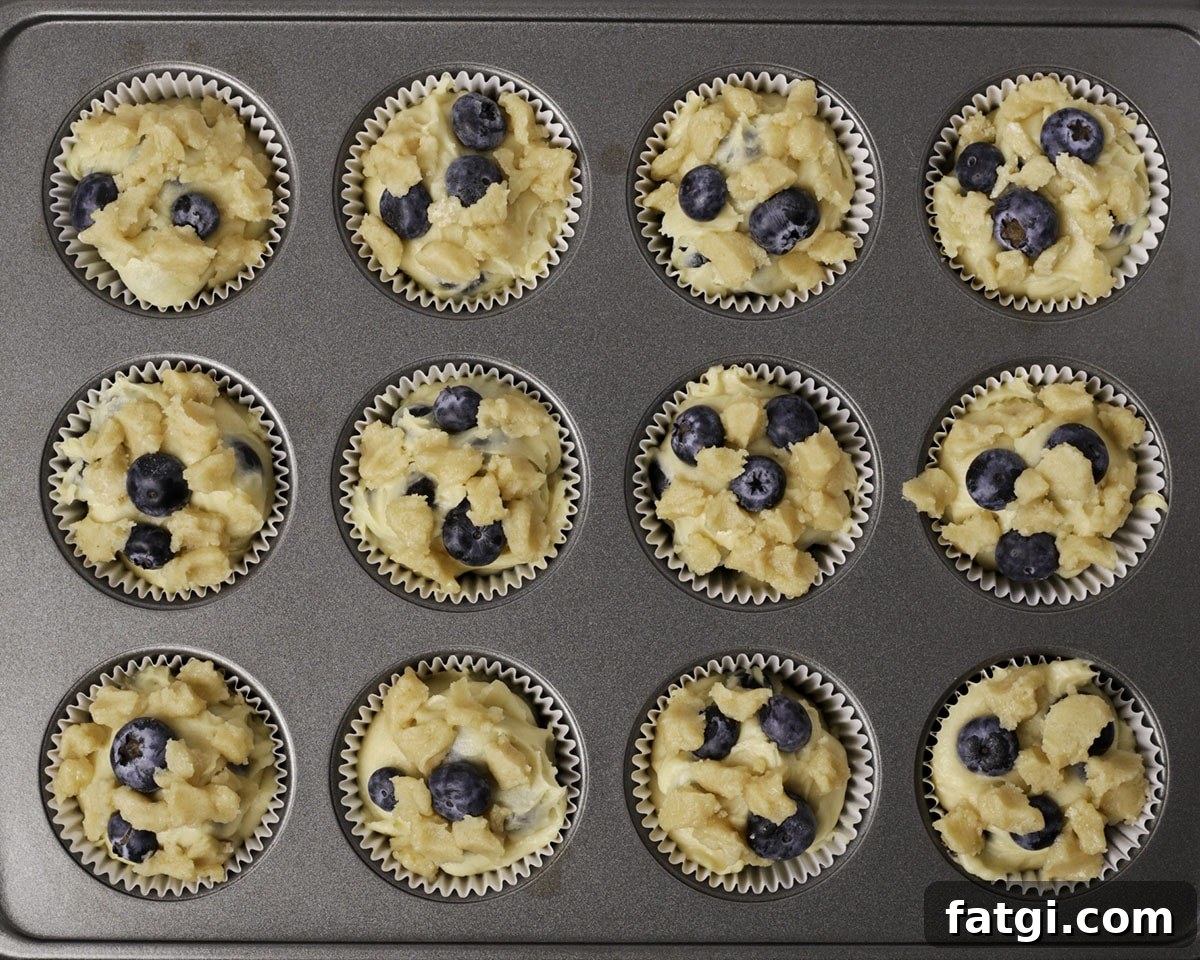 Crumb topping on blueberry muffins