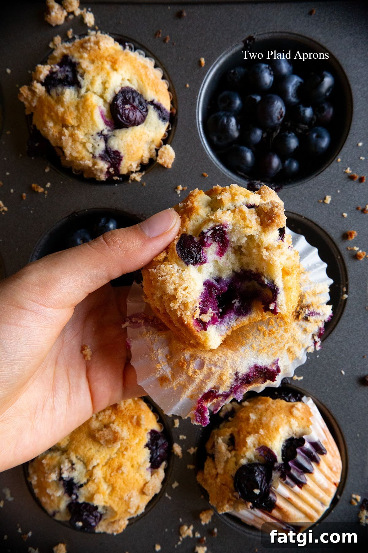 Close-up of dairy free blueberry muffins