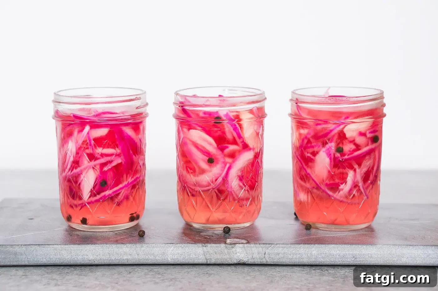 Pickled Red Onions Recipe for Tacos and Salads 3 three jars with pickled red onions