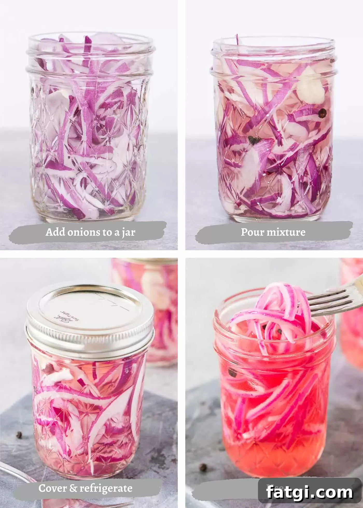 Pickled Red Onions Recipe for Tacos and Salads 6 process shots of making easy pickled red onions