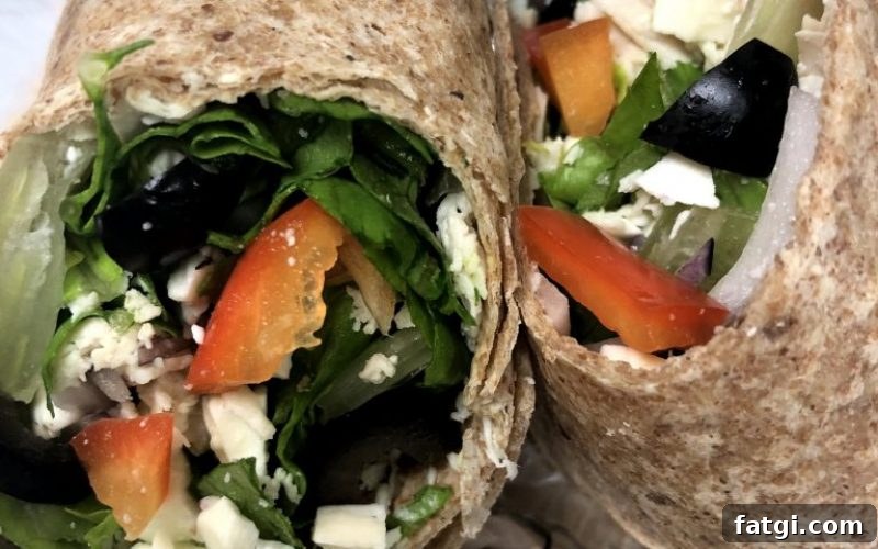 Greek salad wrap with tomatoes and cucumbers