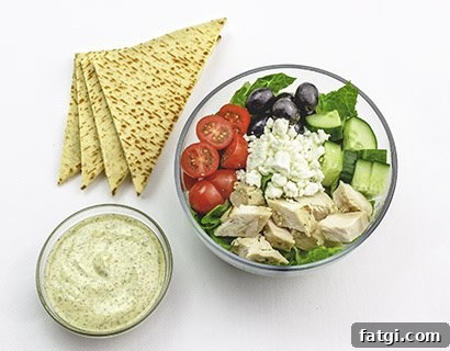 Grab and go Greek salad with creamy herb yogurt dressing