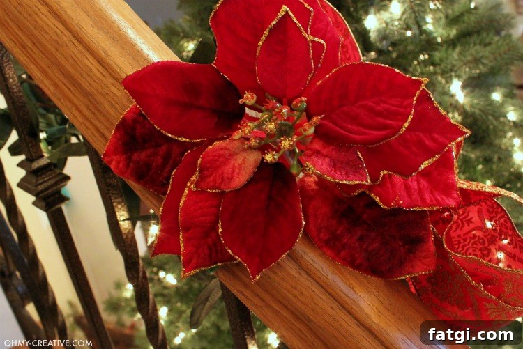 How to Hang Garland on a Staircase Banister 7 Finished Christmas garland decorated on a staircase banister