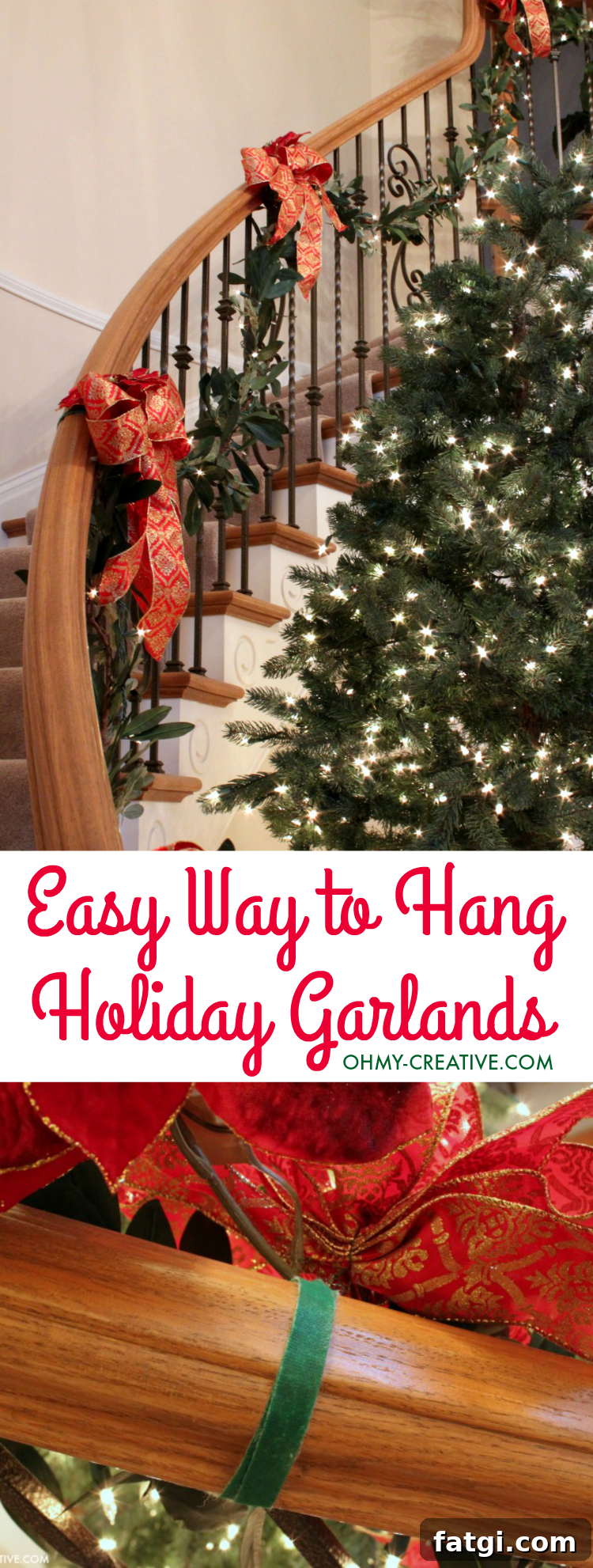 How to Hang Garland on a Staircase Banister 8 How to hang Christmas garland on staircase banisters