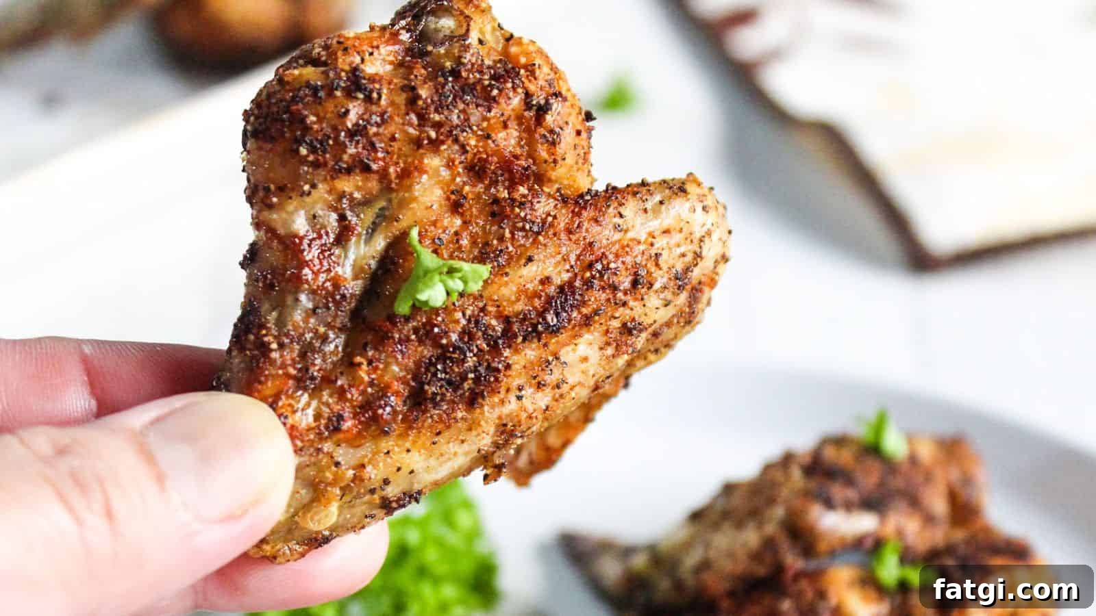 Air Fryer Chicken Wings on white plate.