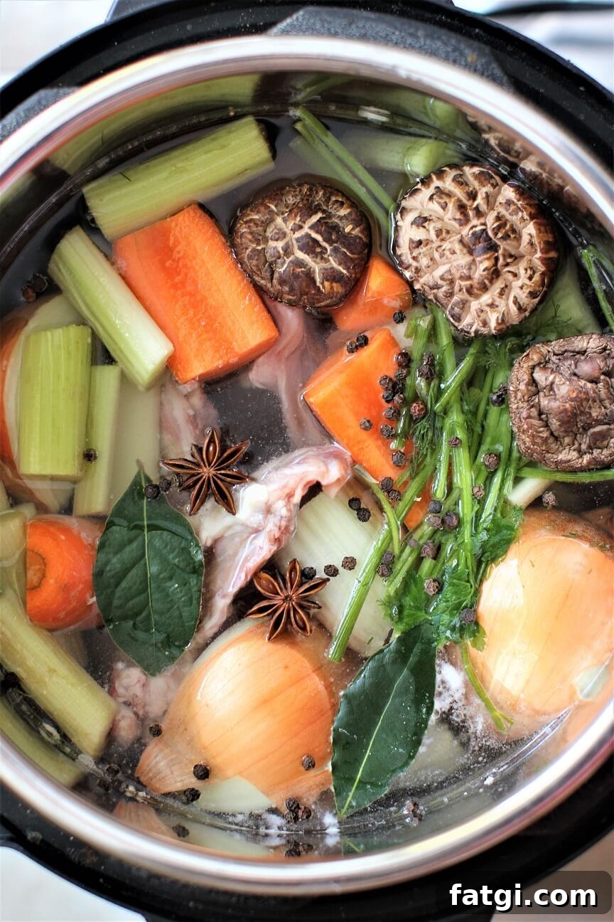 ingredients for the broth in the insert, ready to be cooked
