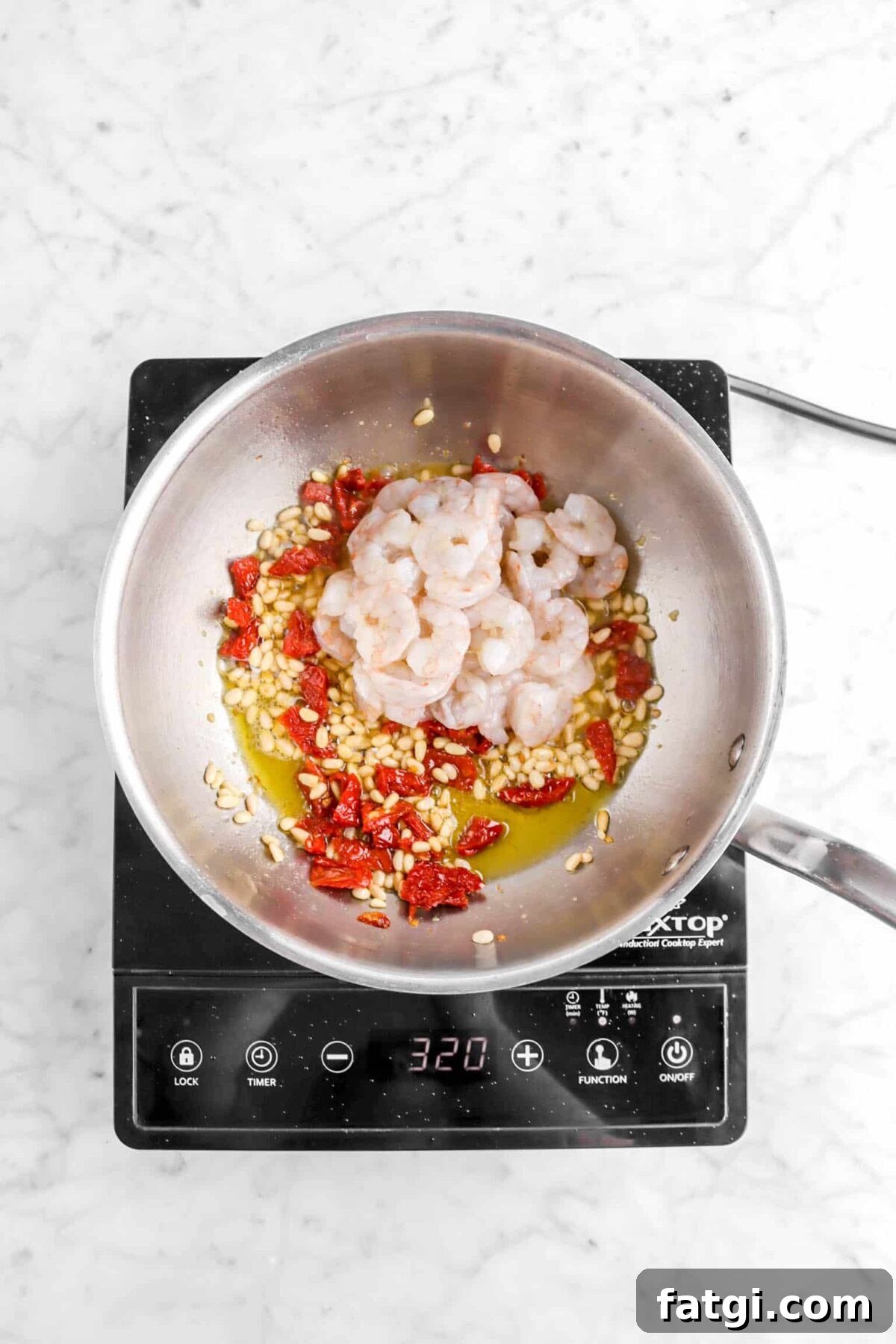 shrimp added to sauté pan
