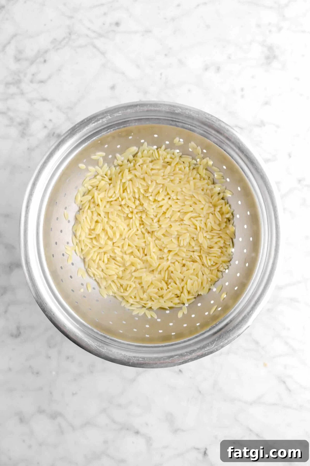 orzo in colander