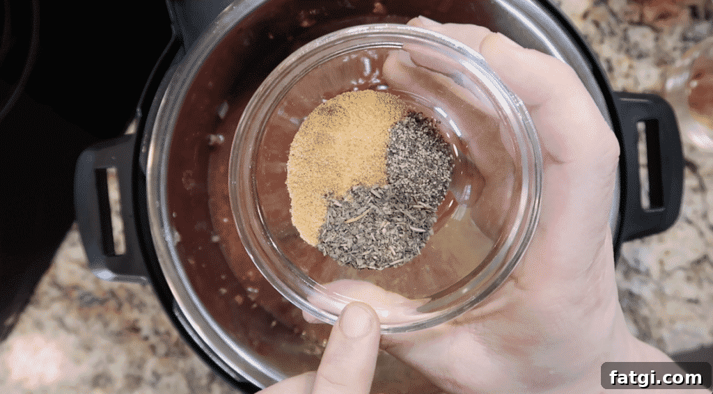 Adding seasonings to pot