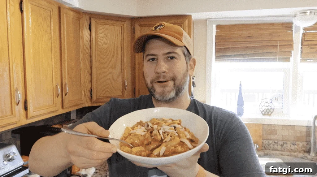 Man showing pasta