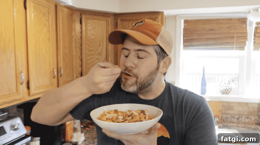Man trying pasta