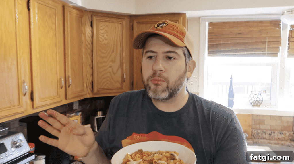Man reacting to pasta
