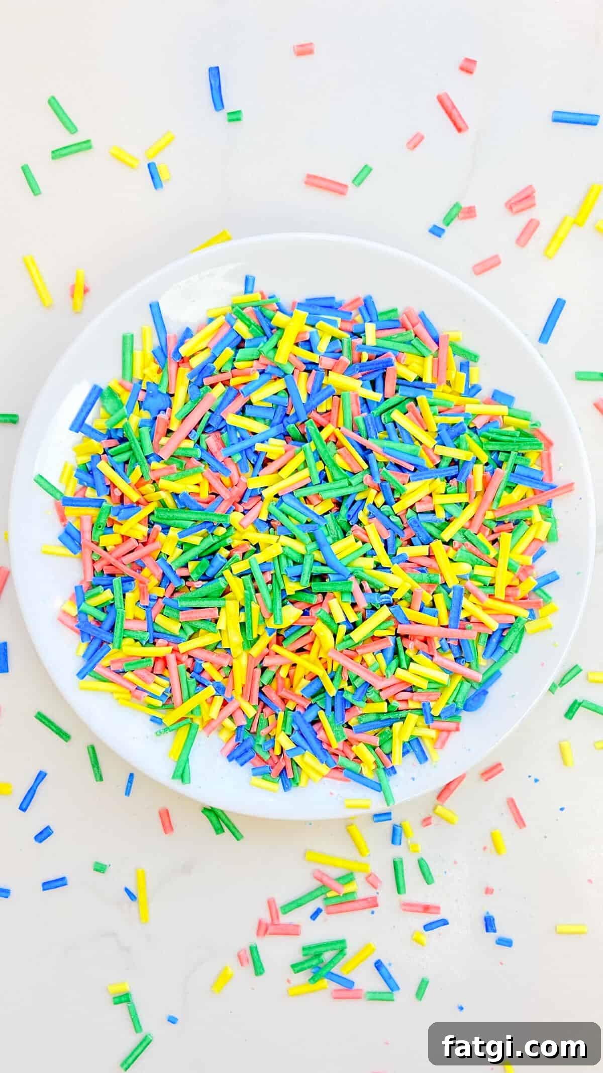Finished sprinkles in a variety of fun and vibrant colors.