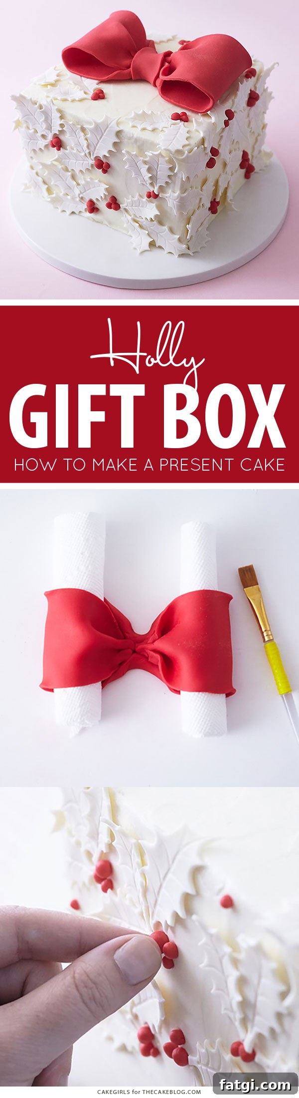 Holly Gift Box Cake decorated like a Christmas present