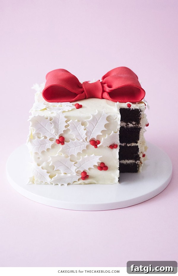 Festive Christmas Holly Gift Box Cake tutorial