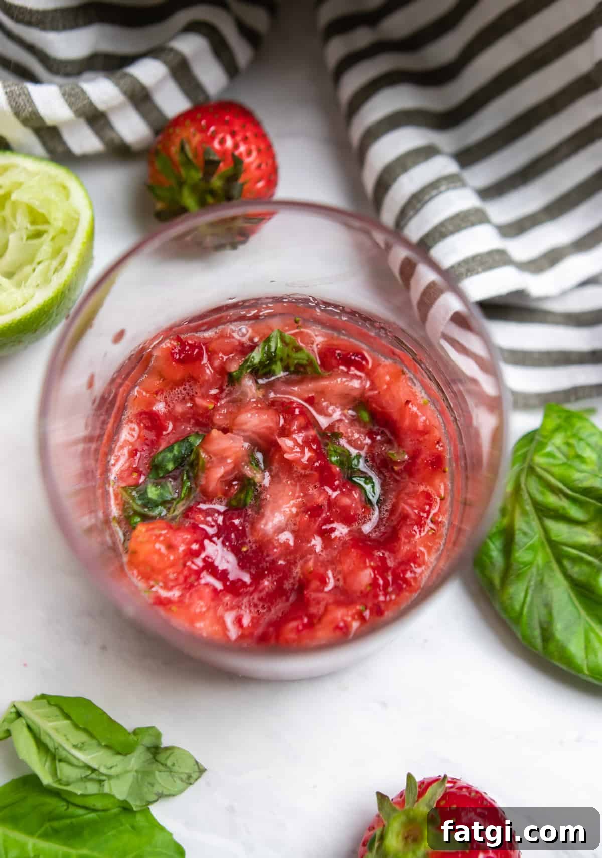 Muddled strawberries and basil.