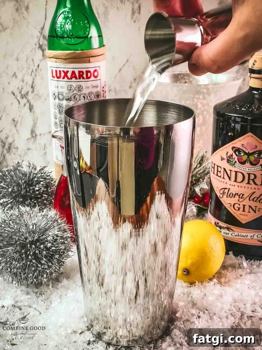 Cranberry Maraschino Sour Cocktail Recipe 4 Add gin to the shaker tin.