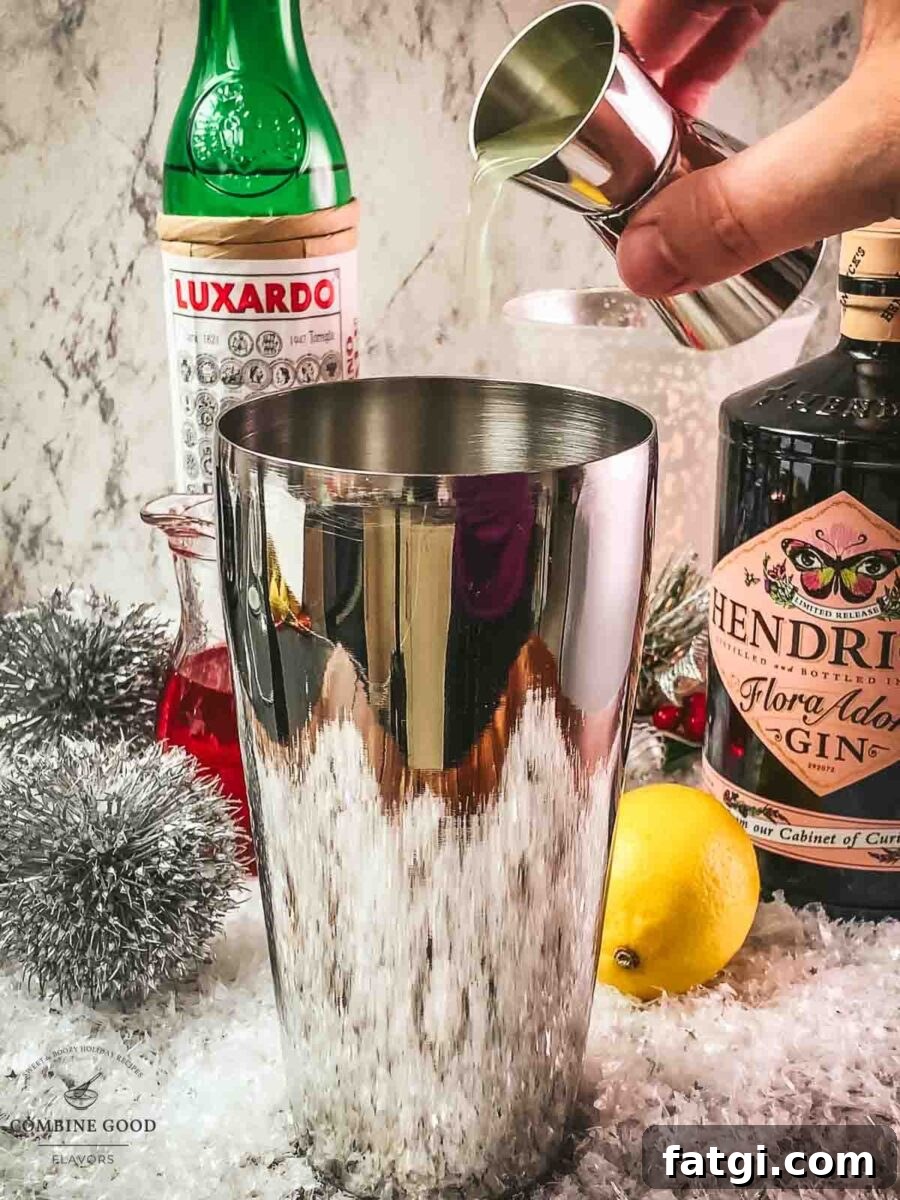 Cranberry Maraschino Sour Cocktail Recipe 7 Add lemon juice to the shaker tin.