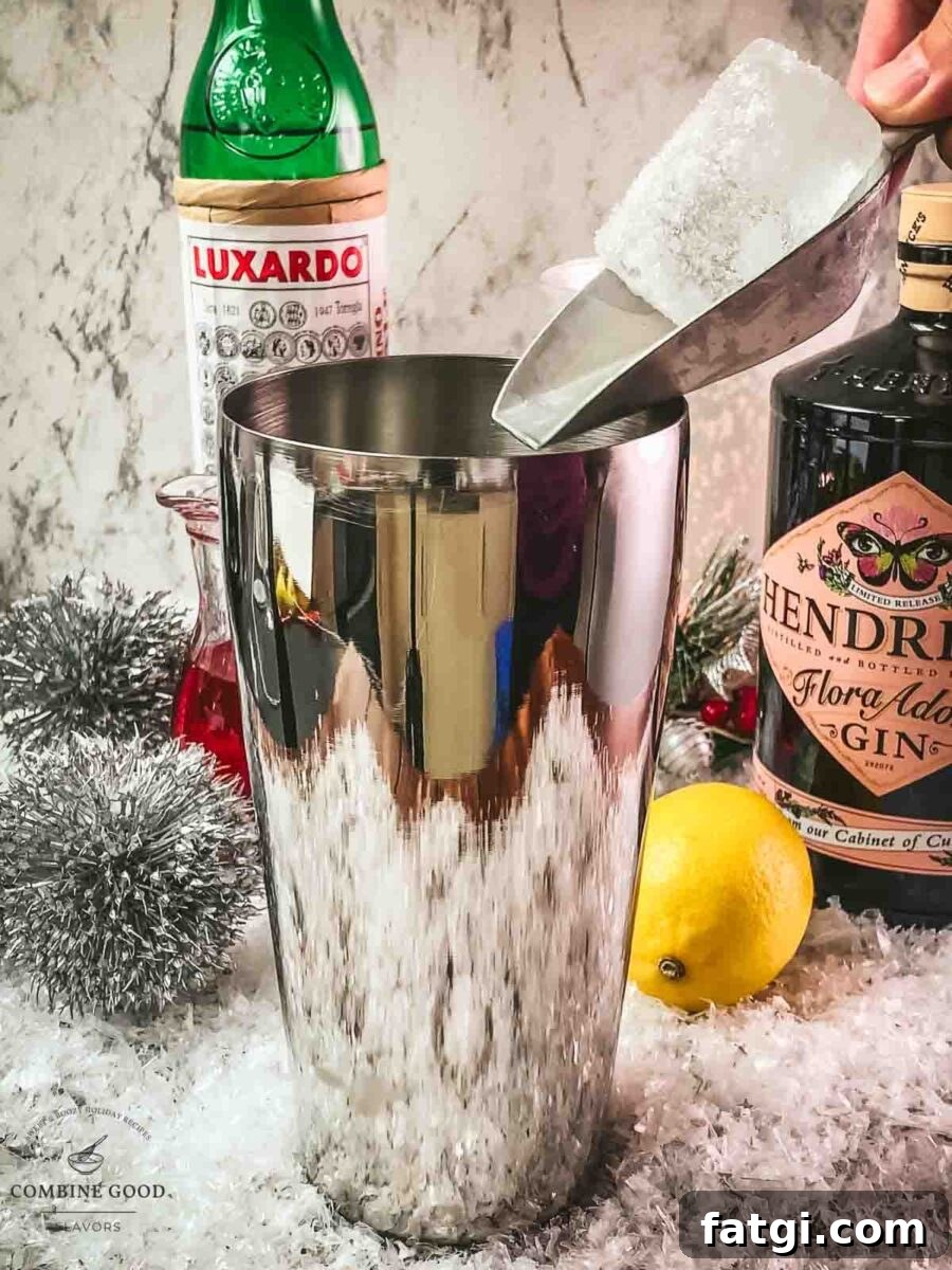 Cranberry Maraschino Sour Cocktail Recipe 9 Add cubed ice to the shaker tin.