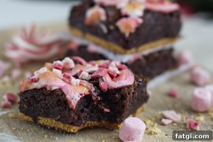 Peppermint Smores Brownies with pink icing