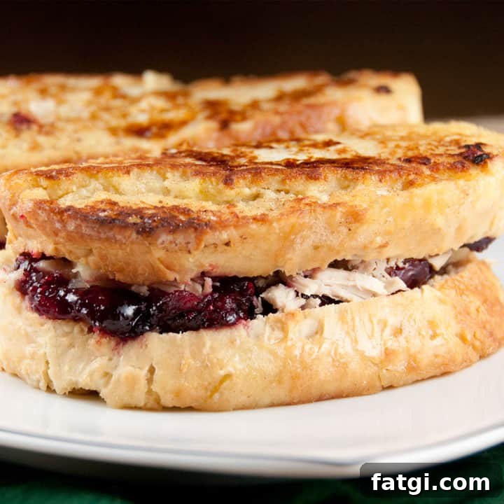 Turkey cranberry monte cristo sandwich on a plate