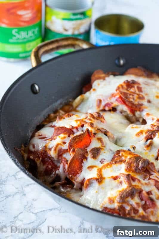 One Pan Pizza Chicken in a skillet