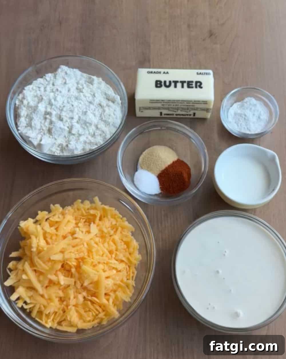 ingredients for sourdough discard biscuits.