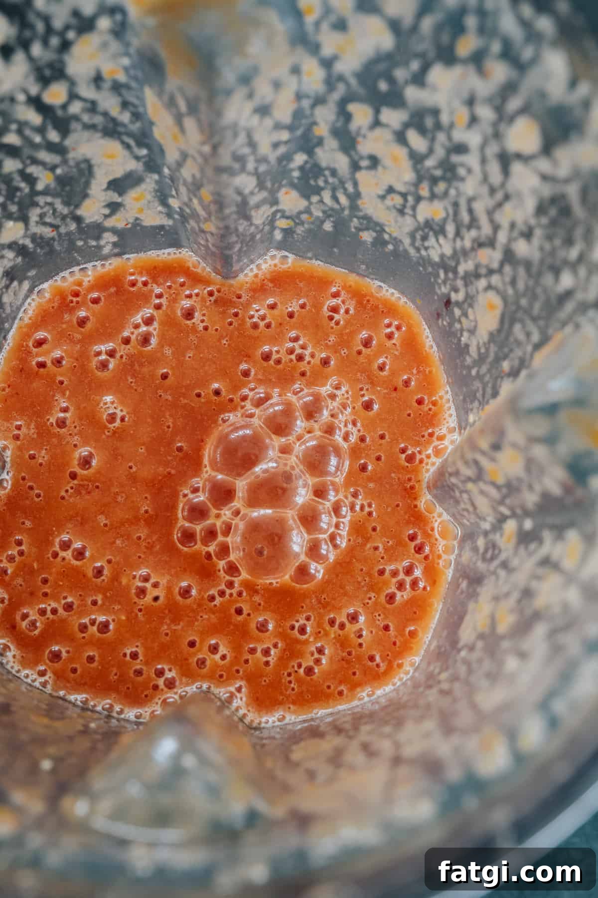 blended tomato chipotle sauce in the blender pitcher for making Mexican fideo noodles. 