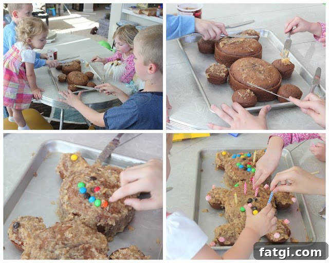 Fun Cake Recipes Kids Can Make at Home 19 Children decorating teddy bear-shaped cake.