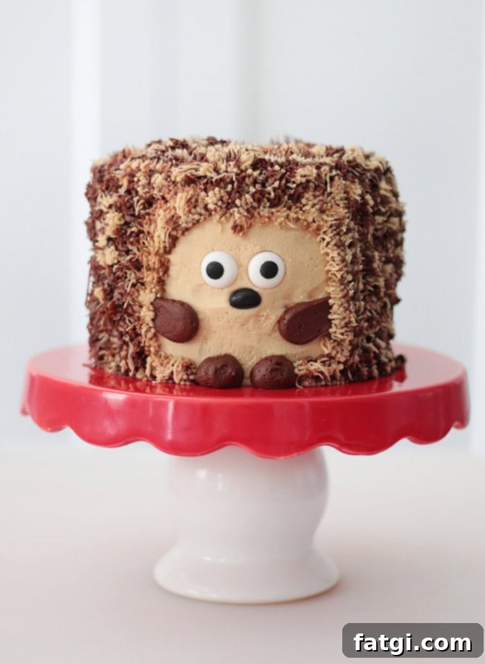 Fun Cake Recipes Kids Can Make at Home 3 Little hedgehog cake frosted in chocolate and peanut butter buttercream.