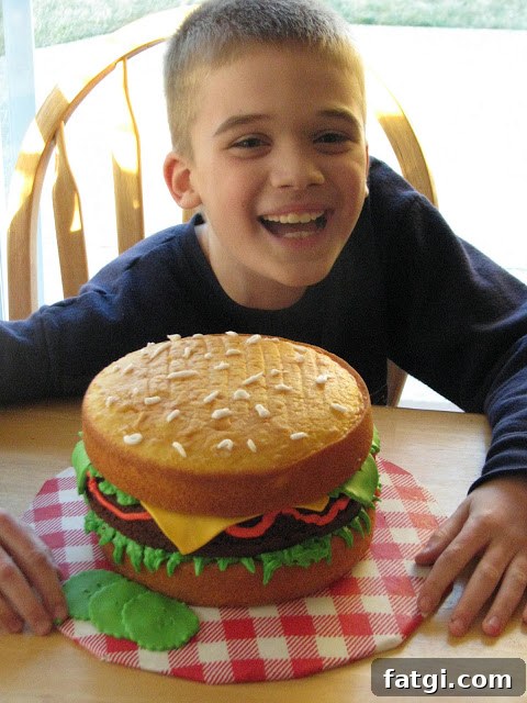 Fun Cake Recipes Kids Can Make at Home 6 child with finished hamburger cake