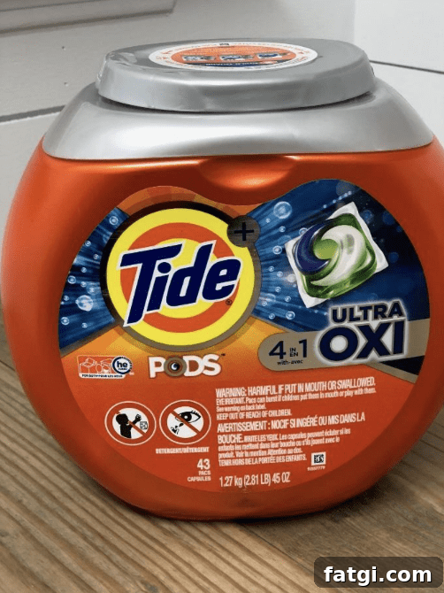 A close up of Tide Pods Detergent . 