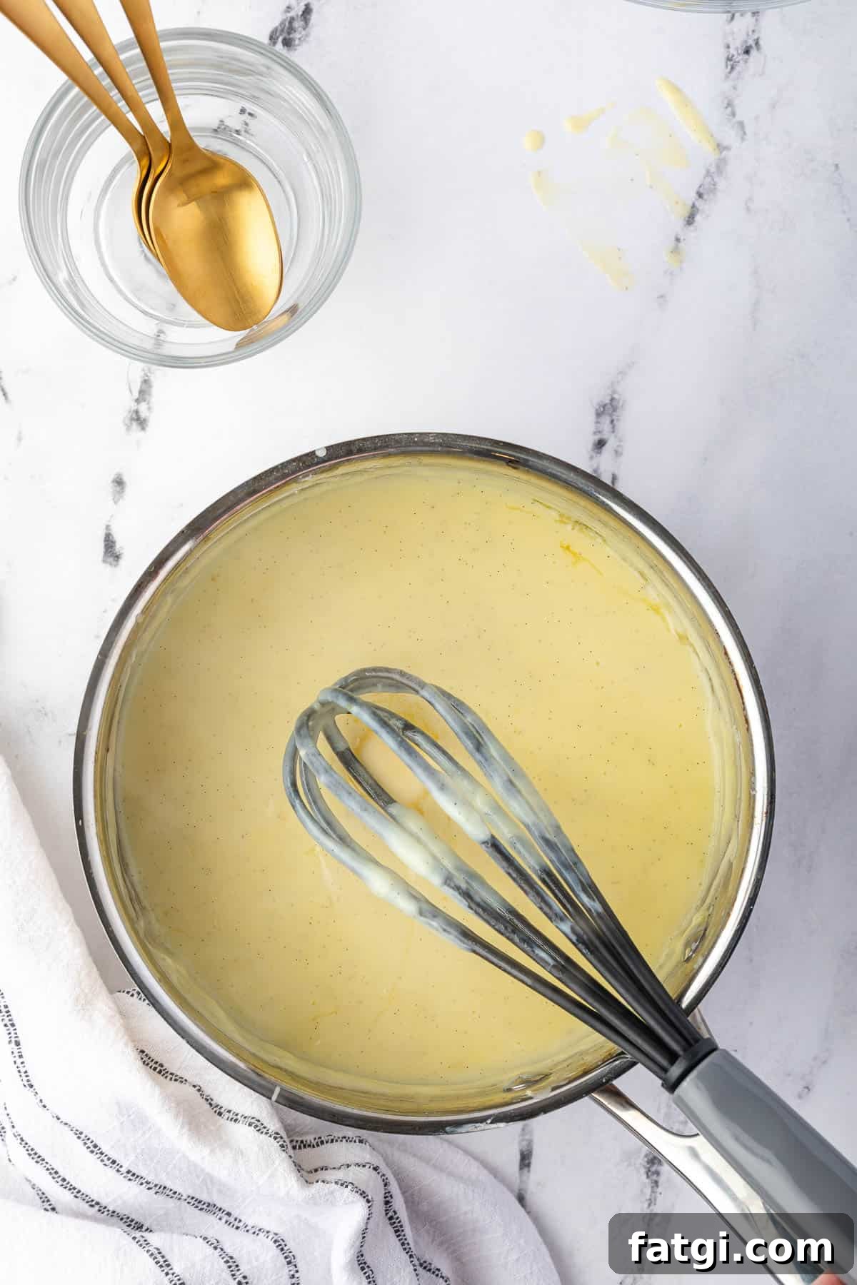 vanilla bean pudding in pan