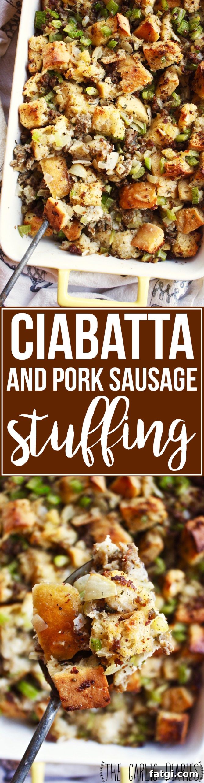Ciabatta and Pork Sausage Stuffing - Thanksgiving side dish with rustic bread and sausage